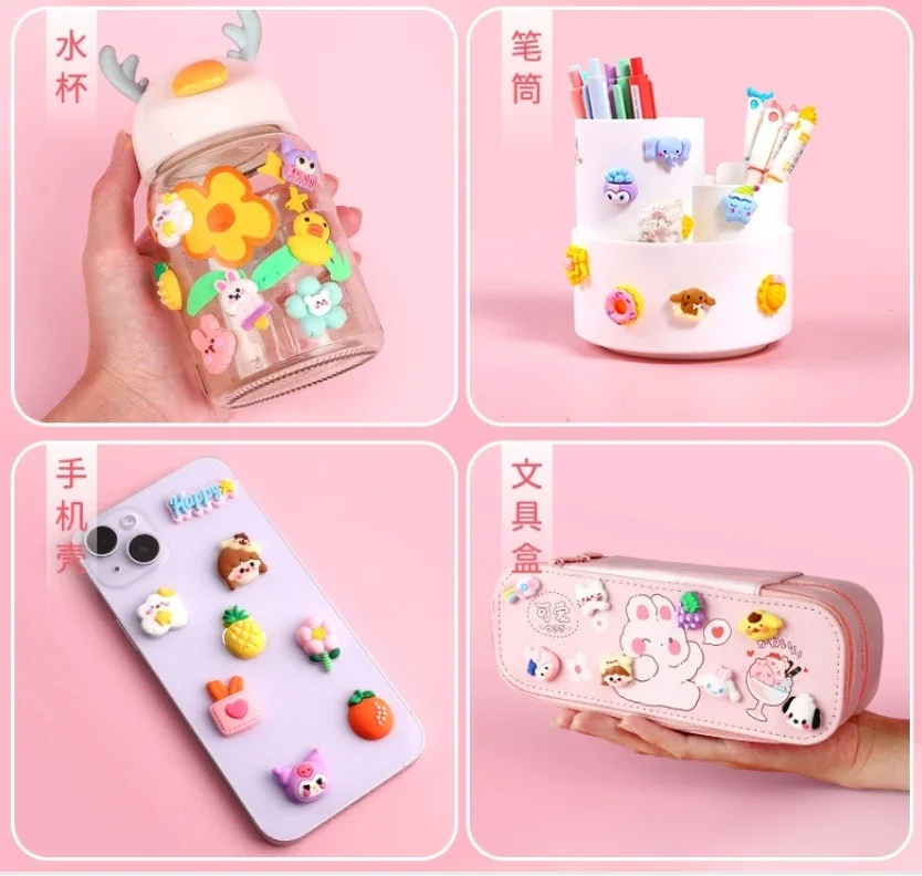 80 pcs of new cartoon animal fruit 3D stickers Kawaii DIY stickers refrigerator stickers water cup stickers file box sticker