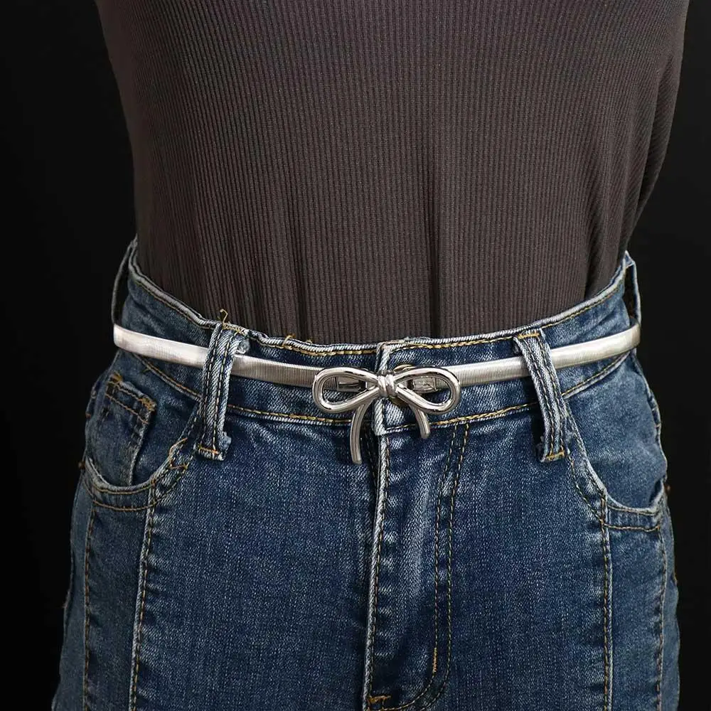 

Retro Bowknot Buckle Elastic Bow Belt Silver Gold Thin Belt Trouser Decoration Jeans Decor Metal Waist Chain Dress Decoration