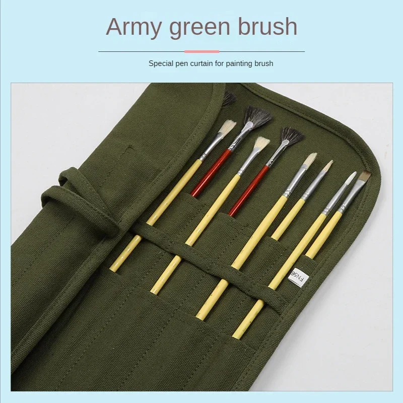 New Student Brush Bag Watercolor Draw Pouch for Artist Oil Paint Pen Holder Canvas Pen Cases Brush Curtain Green White Black