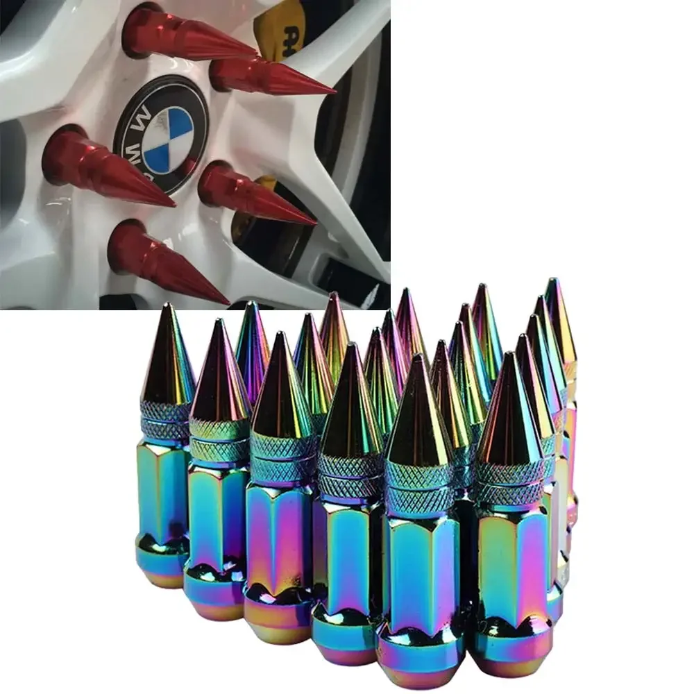 20pcs Car Wheels Rims Lug Nuts With Spike Extended Tuner Nut M12 x 1.5/M12 x 1.25 Wheel Bolt Screw Aluminum Lug Nuts Universal