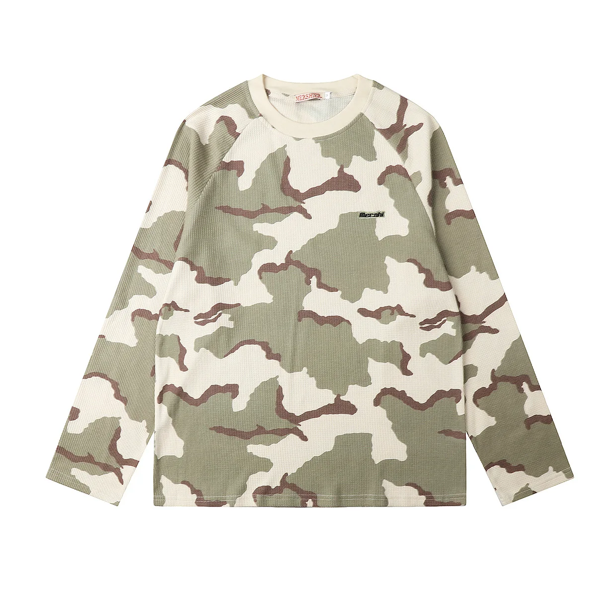 MWJLPWQ Retro Camouflage Long-Sleeve Knit T-Shirt Male American High Street Round Neck Base Layer Loose Casual Autumn Tops 17616