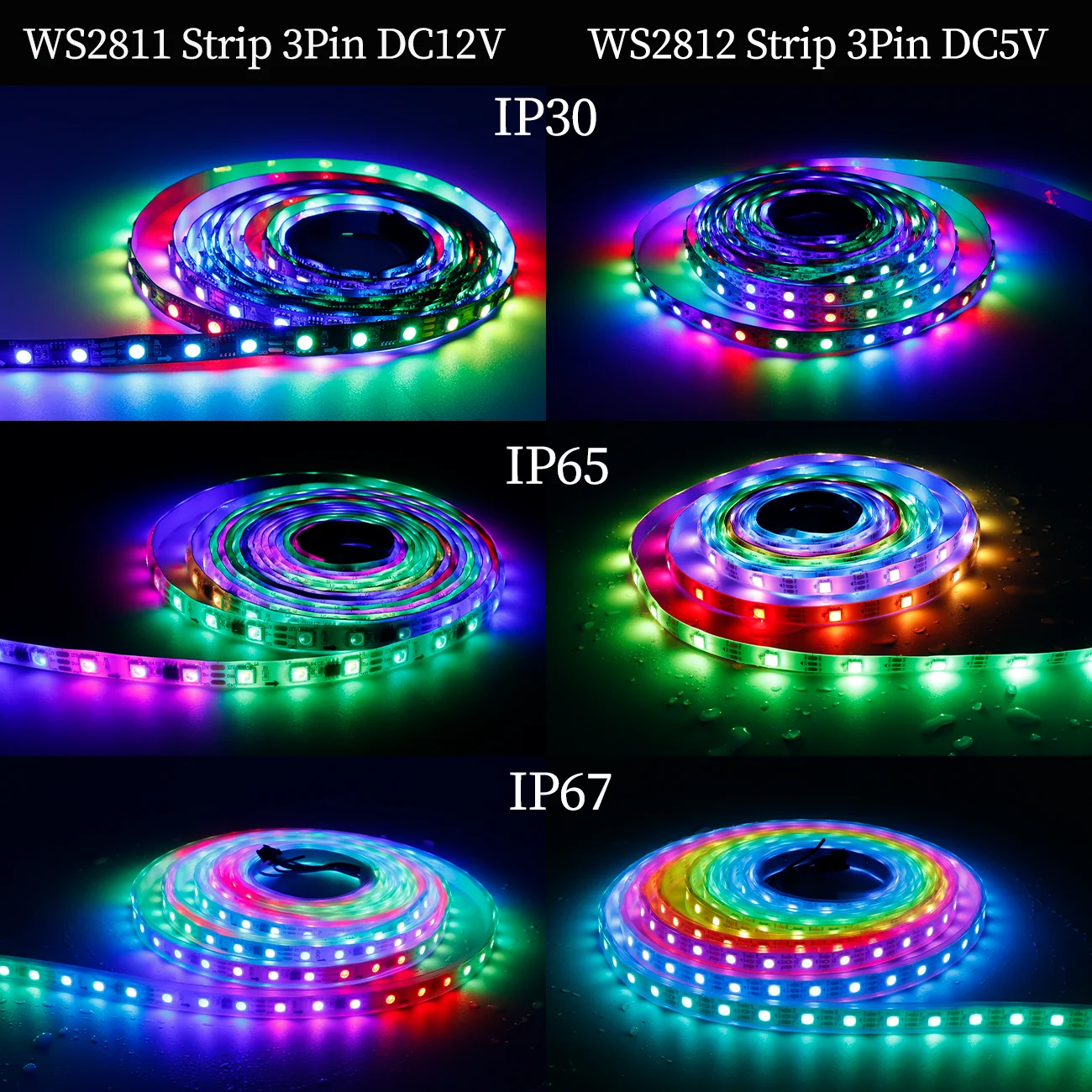 WS2812B WS2811 WS2813 WS2815 Taśma LED 30/60/144/Leds/m RGBIC pełnokolorowe ściemnialne elastyczne diody led do dekoracji wnętrz