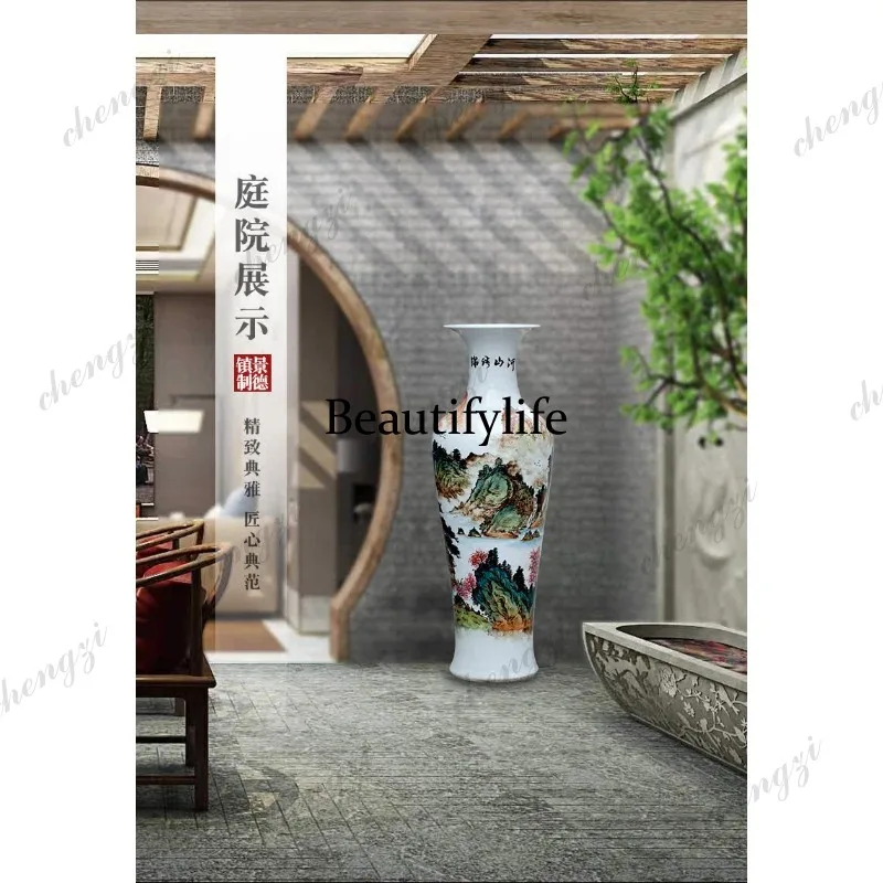 Ceramics hand-painted floor-to-ceiling large vase landscape painting porcelain vase living room large ornament
