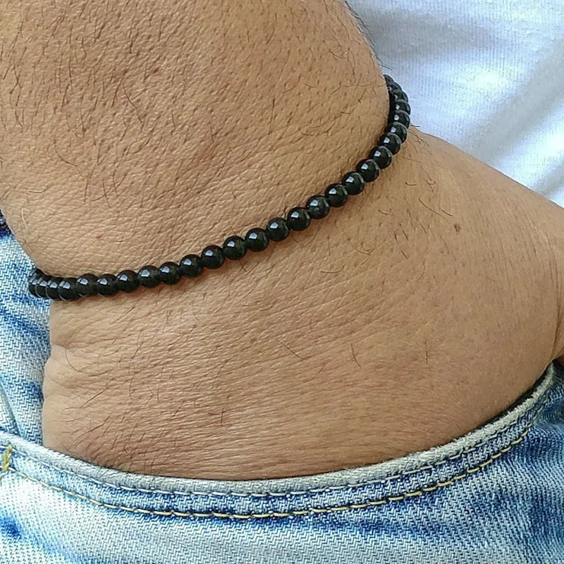 Mens Bracelet Black Obsidian Bracelet Perle Homme Men Bracelete Beaded Men Bracelet Mens Bracelets, Beaded Men Bracelet 4mm