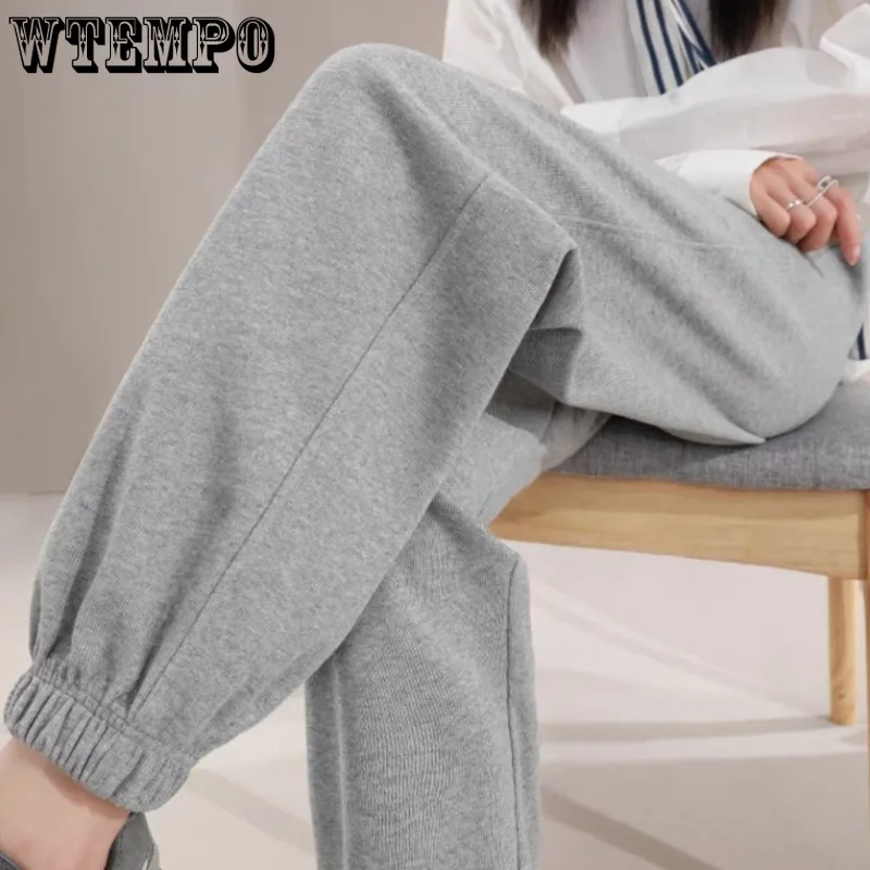 WTEMPO Women's Fleece Lined Tapered Trousers Loose High Elastic Waist Ladies Plush Pants Girl Winter Autumn Long Pencil Pants