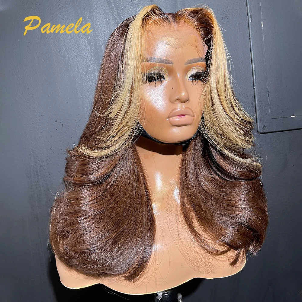 Honey Blonde 4/27 Colored Glueless Wig Human Hair Pre plucked Ready To Wear Body Wave 13x4 Transparent Lace Front Wig For Women