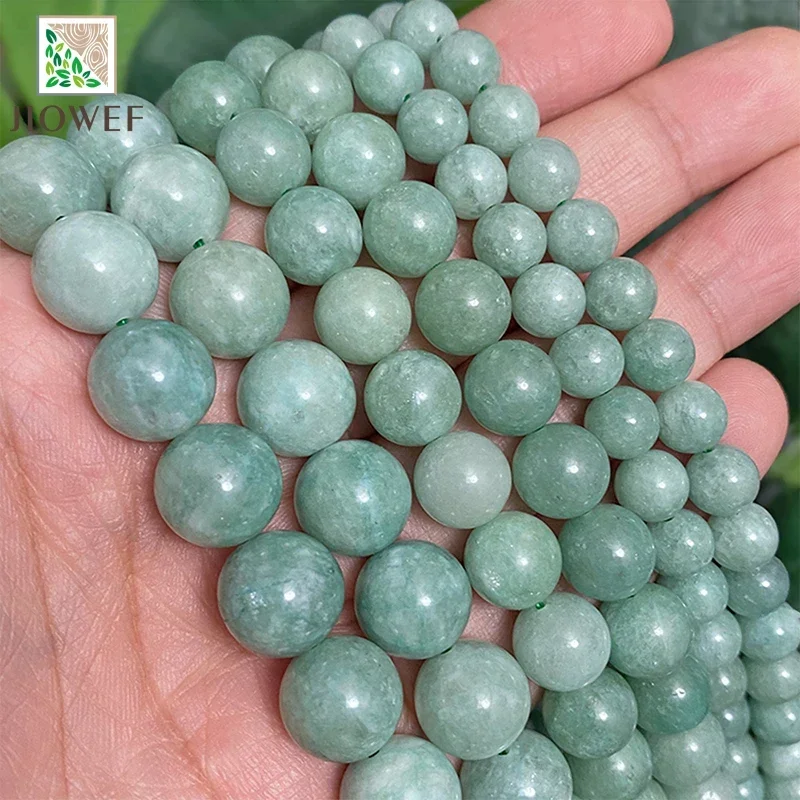 Natural Stone Smooth Light Green Jasper Chalcedony Round Beads Diy Bracelet Ear Studs for Jewelry Making 15