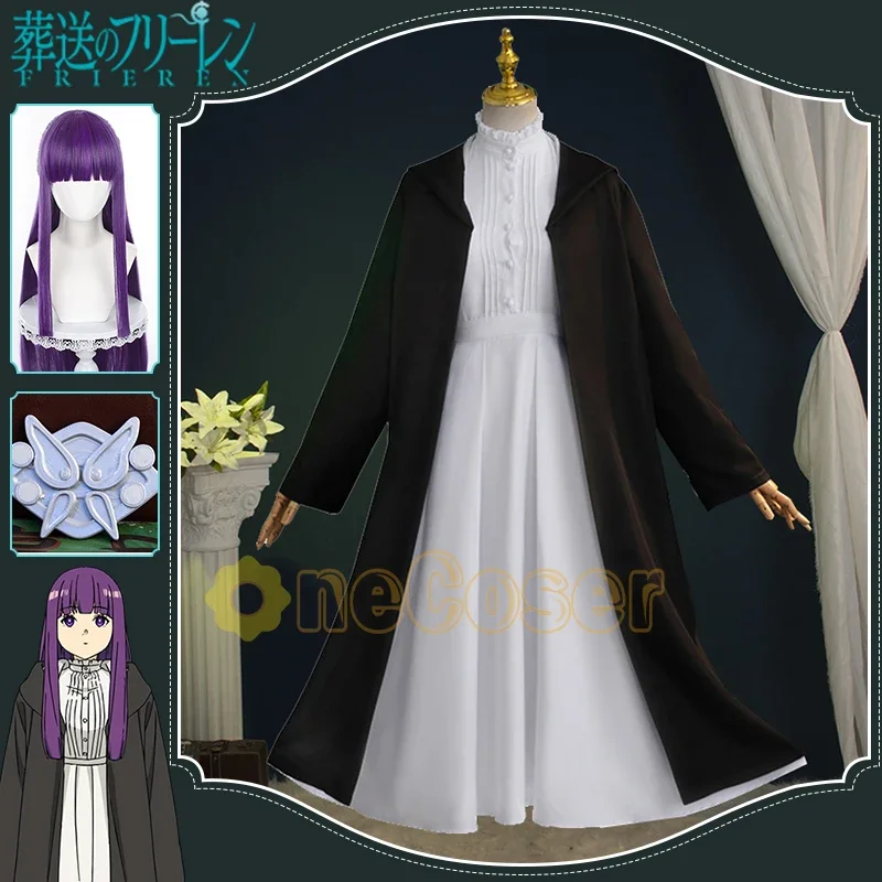 Anime Freeze Beyond Journey's End Fern Cosplay Costume Purple Wig Dress Cloak Trench Hairpin Uniform Freezy Halloween