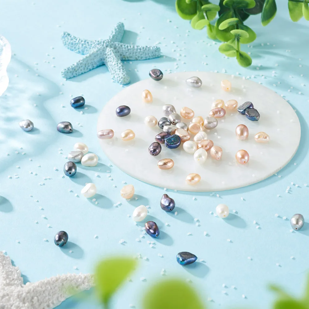 100Pcs Irregular Round Natural Cultured Freshwater Pearl Beads Assorted Dyed Color Beading Bracelet DIY Jewelry Making Findings