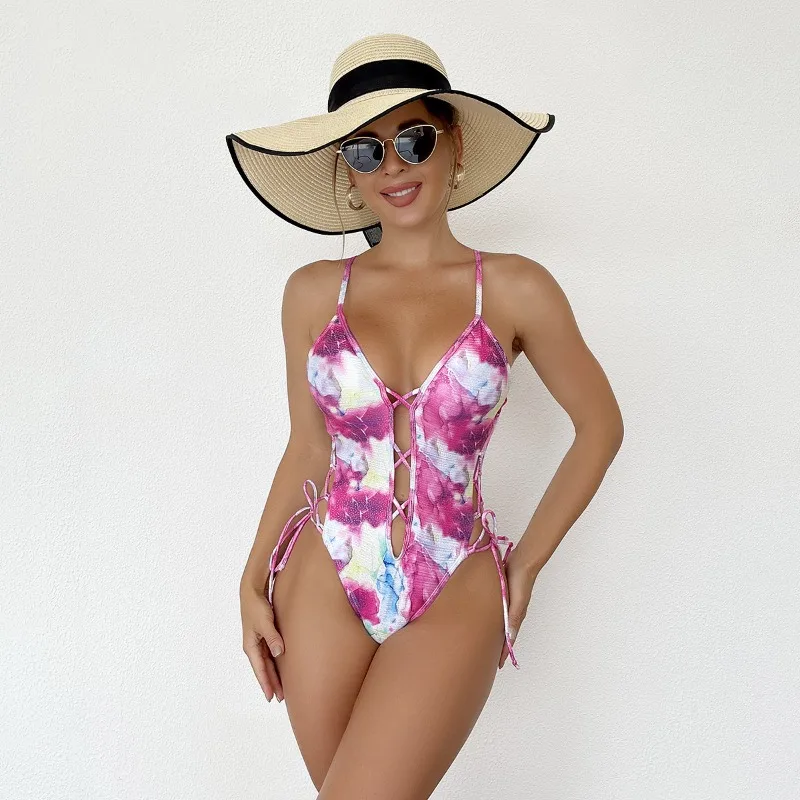 

2024 New Sexy Bathing Swimsuit Women One Piece Padded Female Bandage Swimwear High Leg Bikinis Monokini Bodysuit Trend Beachwear