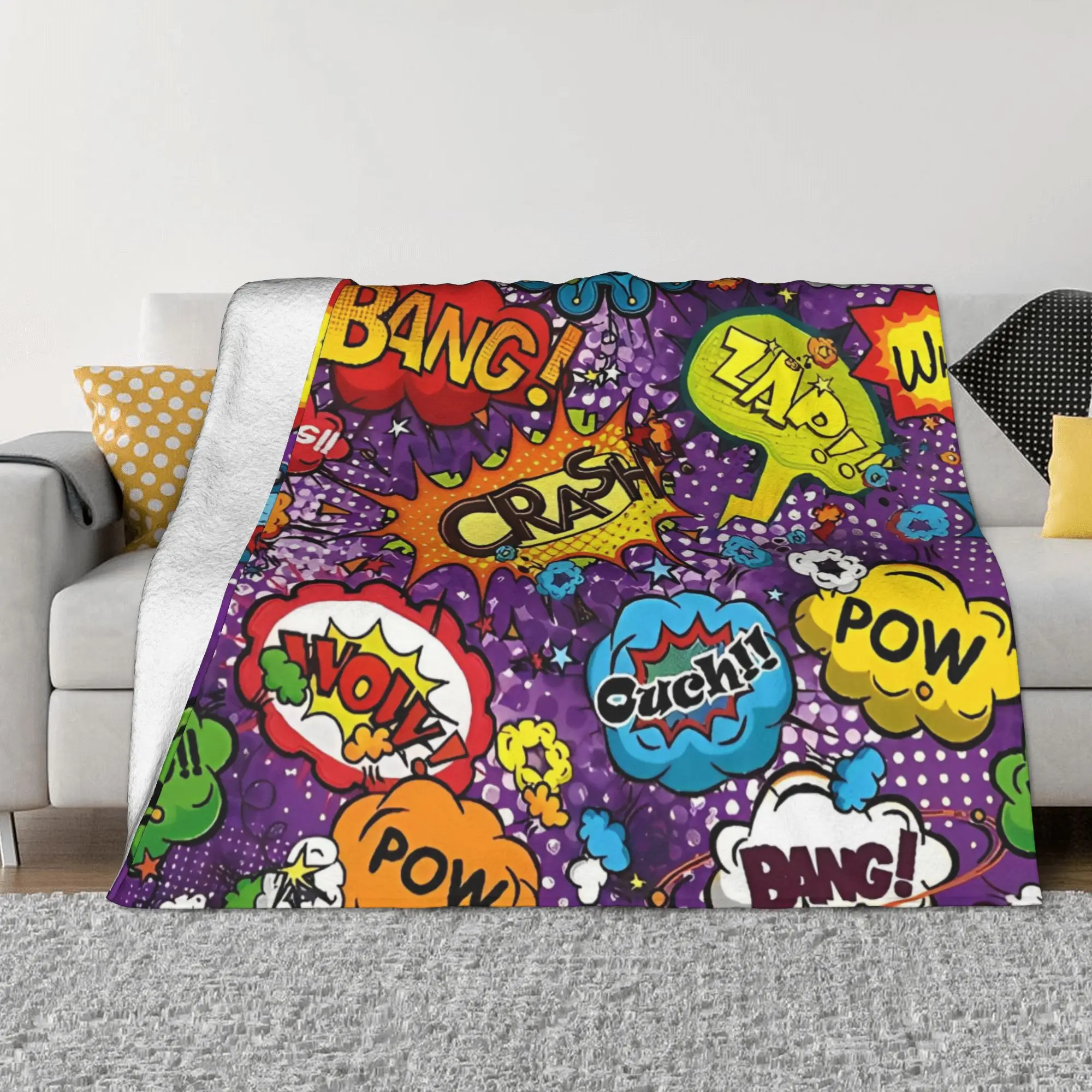 

Graffiti Comic Colorful Books Knitted Blanket Flannel Throw Blanket Summer Air Conditioning Portable Soft Warm Bedspread