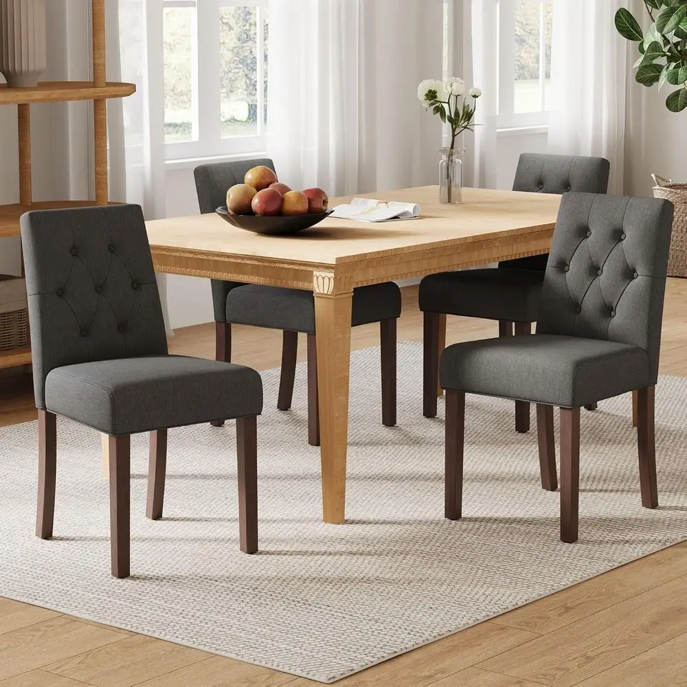 

Set of 4 Upholstered Dining Chairs - Elegant Parsons Style with Diamond Tufted Back, Solid Wooden Legs