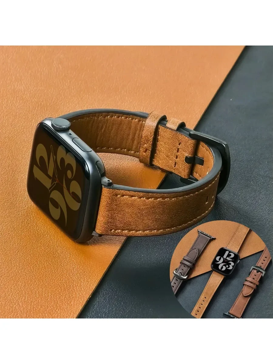 Kalbsleder-Uhrenarmband für Apple Watch 49mm 46 45 42 40mm 41mm Damen Herren Armband für iWatch Serie 11 10 9 8 7 6 Se Band