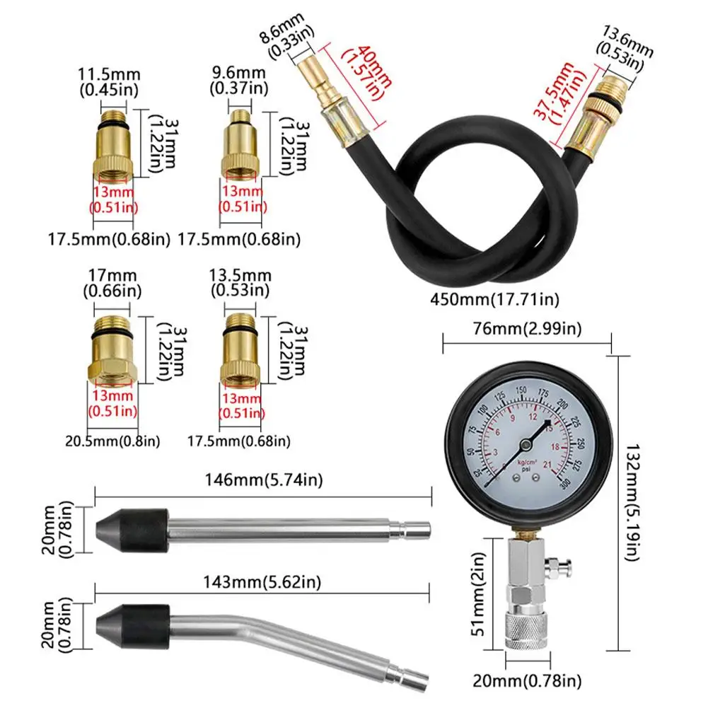 Pressure Gauge Compression Tester Car and Motorcycle Dual-purpose Cylinder Pressure Gauge Set Extension Rod Pressure Test Tool