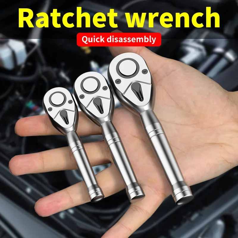 Compact Dual-Size 72-Tooth Ratchet Wrench 1/4 3/8 1/2 Inch Drive Stubby Ratchet Set Quick-Release Head Mini Ratchet Wrench Tool