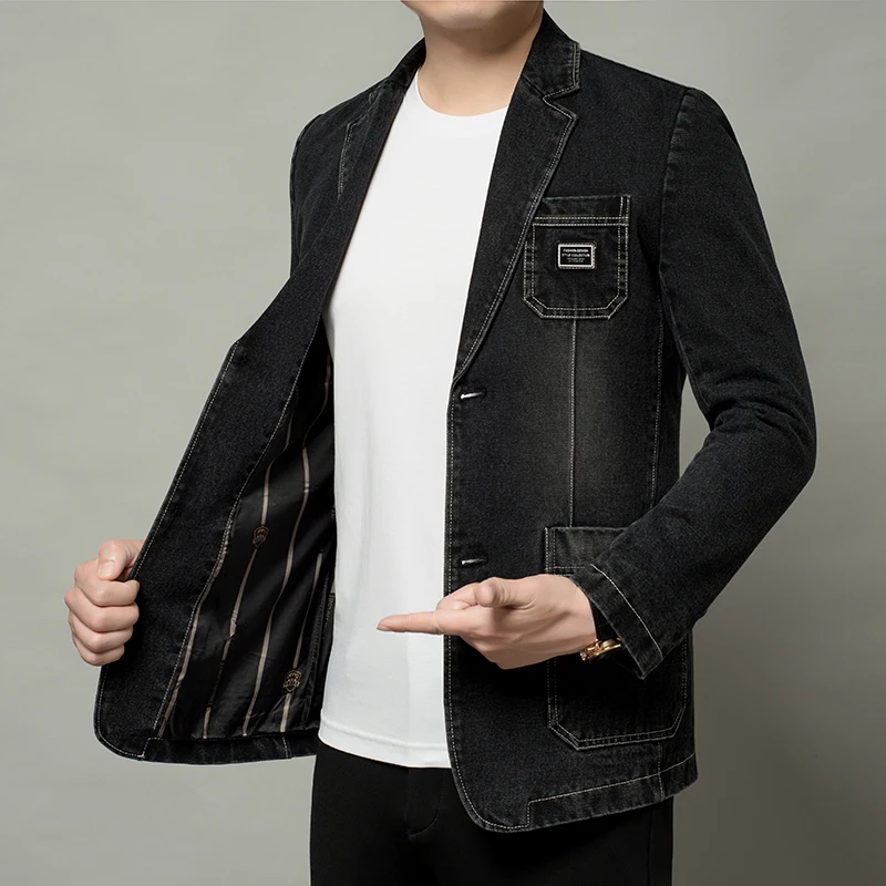 New Mens Denim Blazer Male Suit Oversized Fashion Cotton Vintage Spring Autumn Male Blue Coat Denim Jacket Men Jeans Blazers