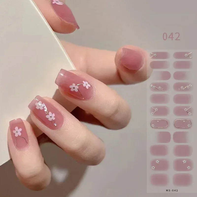 22 Stickers French Gel Nail Stickers for Uv Lamp Patch Adhesive Manicure Waterproof Full Cover Semi Cured Gel Nail Stickers