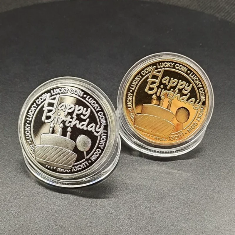 1PCS Birthday Cake Commemorative Coin Handy Gift Small Gift Metal Crafts Iron Gold Plated Silver Plated Lucky Love Coin