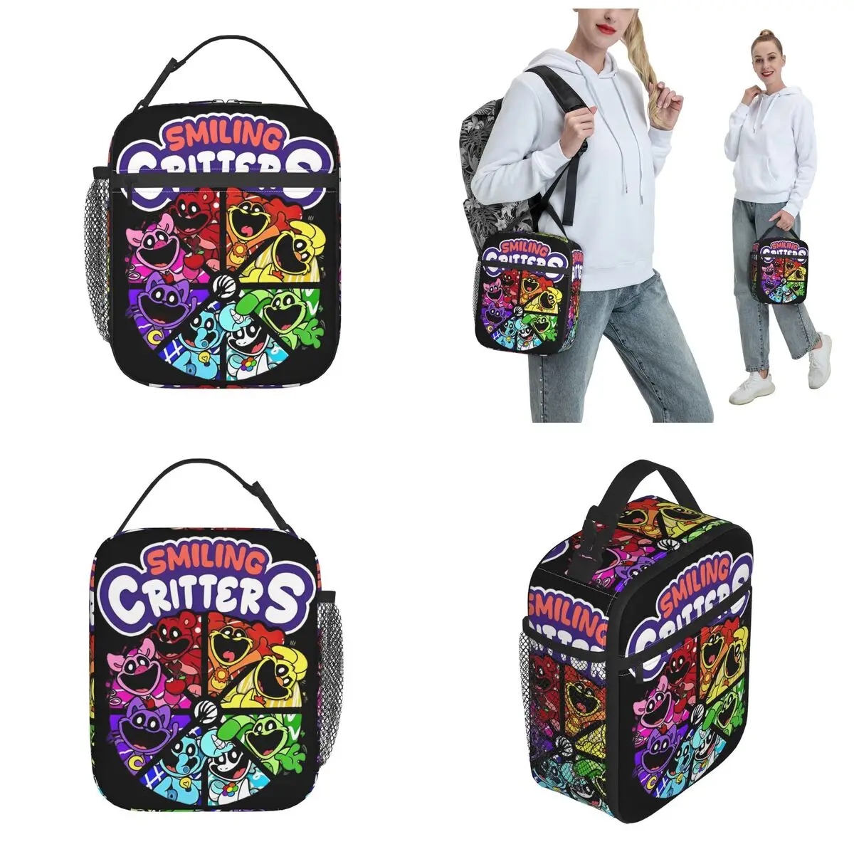 Lächelnde Lebewesen catnap isolierte Lunch-Tasche lustige Cartoon Katzenfutter Tasche tragbare thermische Kühler Lunchbox für Picknick