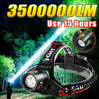 3500000LM Most Powerful Headlight 600W LED Headlamp 1500M USB Rechargeable Head Flashlight Camping Fishing Head Lantern 18650