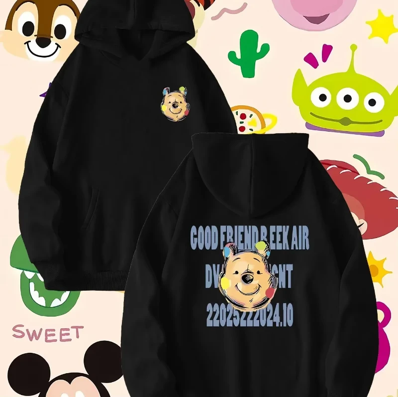 

MINISO2025 Winnie the Pooh pattern men's hoodie suitable for both men and women pullover sportswear hoodie super casual comfort
