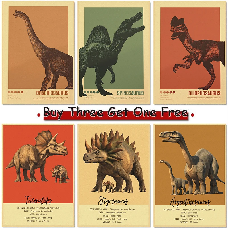 

Vintage Dinosaurs At Jurassic Reptiles Posters Tyrannosaurus Triceratops Painting Print Wall Pictures Nordic Home Decor