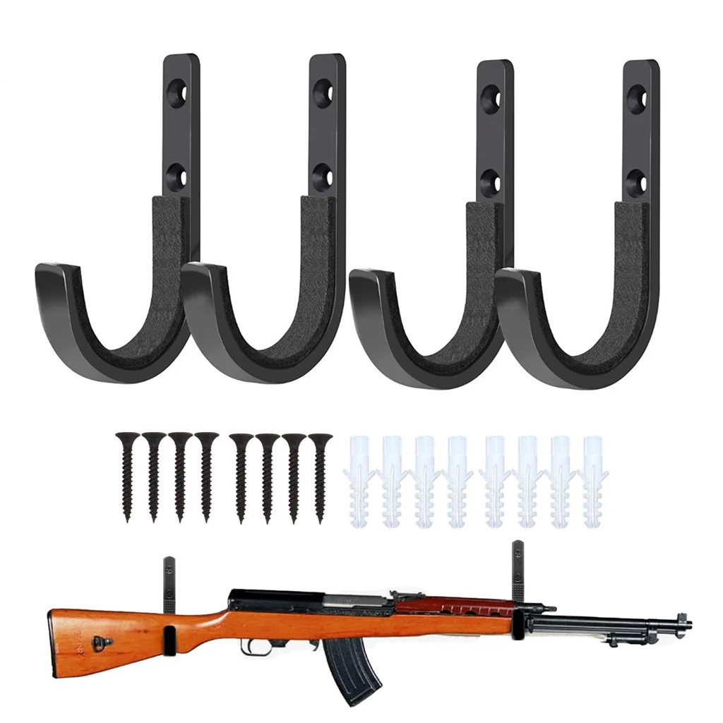 4PCS Horizontal Metal Gun Rack Shotgun Hooks Rifle Hangers with Soft Padding for Sword Archery Bow Gun Safe Storage and Display