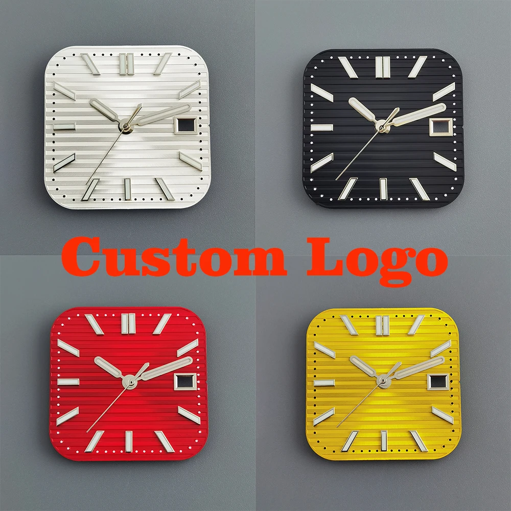 29.5 مللي متر شعار مخصص قرص ريترو مربع مخطط أفقي ، مناسب لملحقات ساعة الحركة الأوتوماتيكية NH35/36