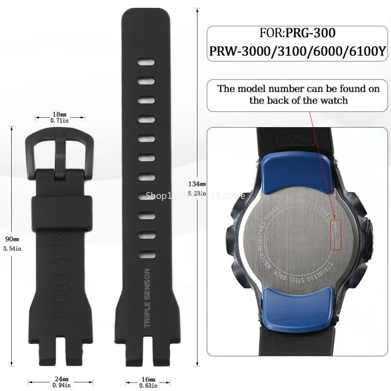 Ремешок для часов из полимерной смолы для Casio Pro Trek PRW-3000/PRW-6000/PRW-6100/PRG-300, черный, резиновый
