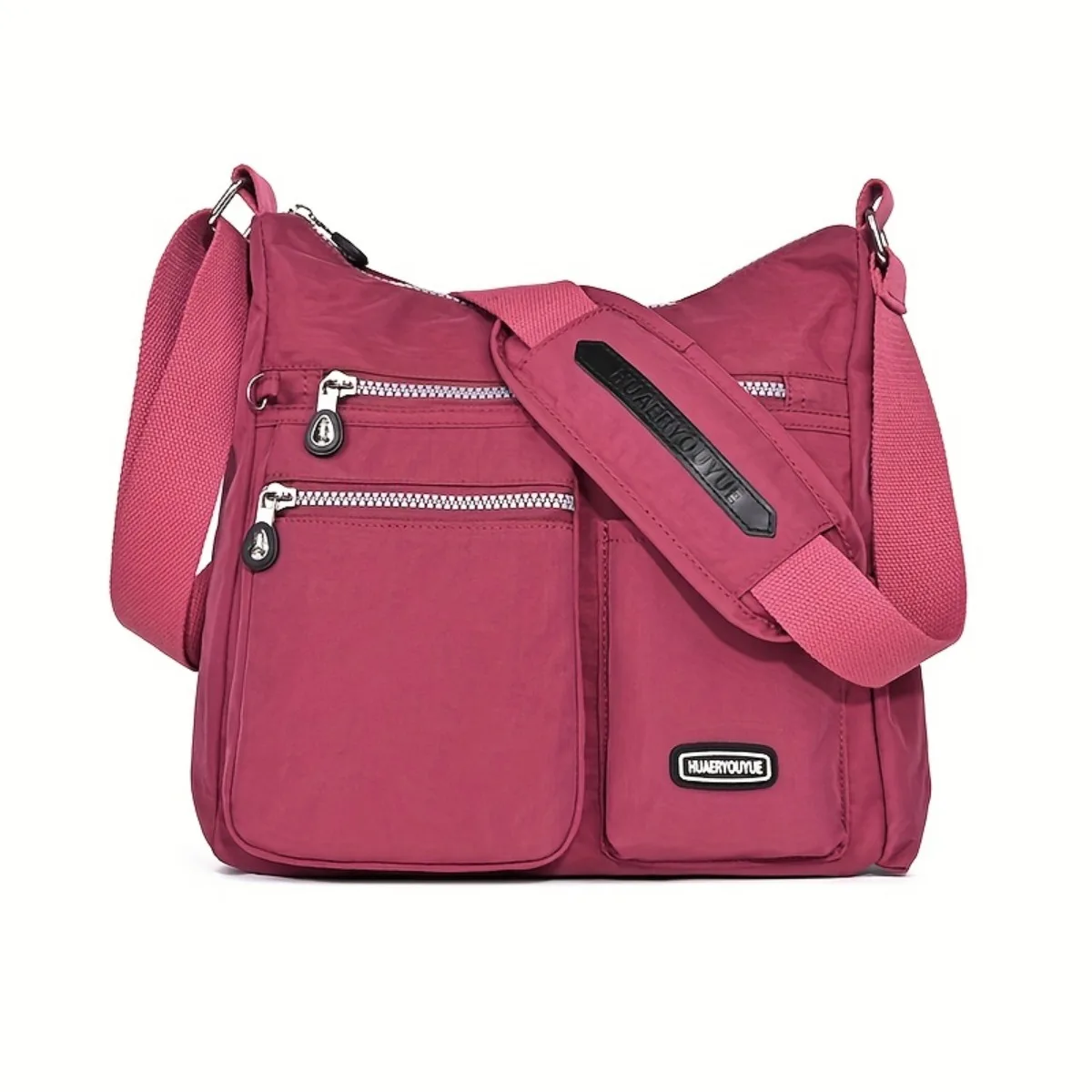 Women's Nylon Messenger Bag Casual Solid Color Multi Zipper Crossbody Bag Canvas Shoulder Bags With Adjustable Strap For Work