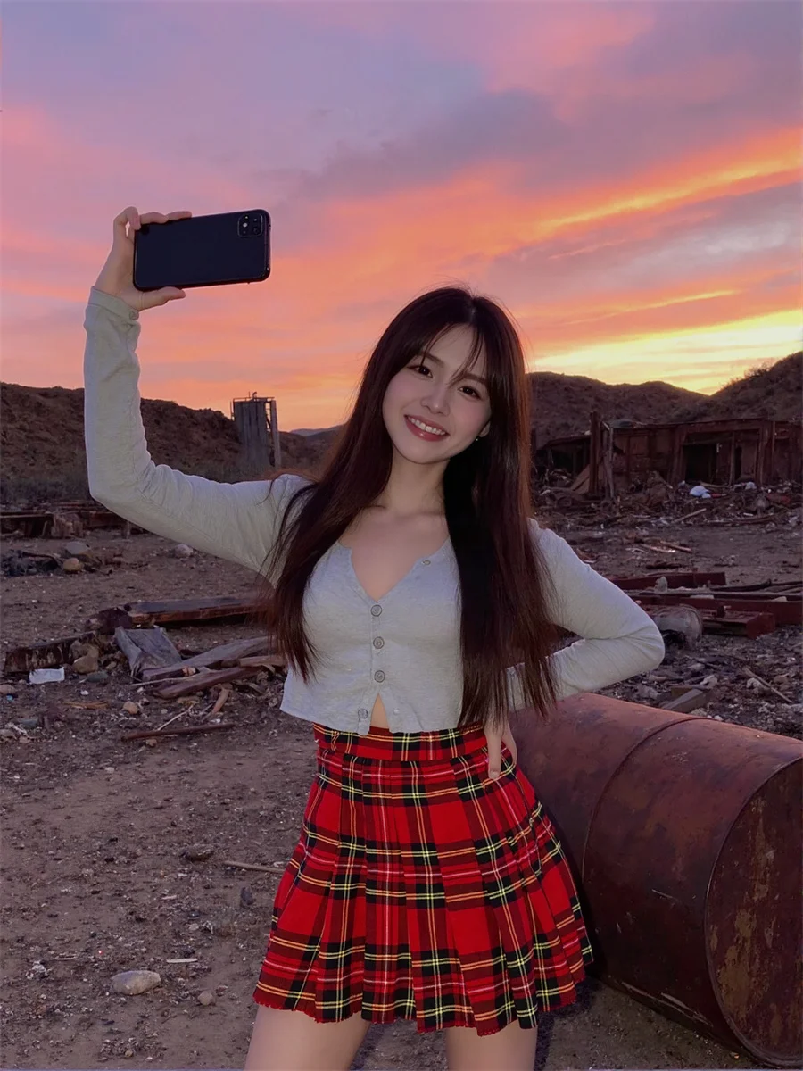 

Клетчатые плиссированные мини-юбки, женская официальная женская одежда, зимняя шерстяная А-образная банкетная утепленная подкладка, теплая, простая, элегантная, стильная Y2K