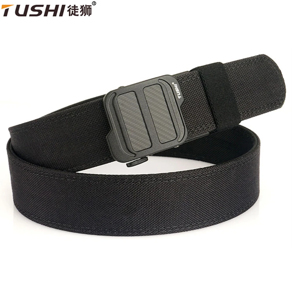 TUSHI New Metal Automatic Buckle Hard Tactical Belt Double Layer Thickened Military Hanging Gun Belts For Men Outdoor Waistband