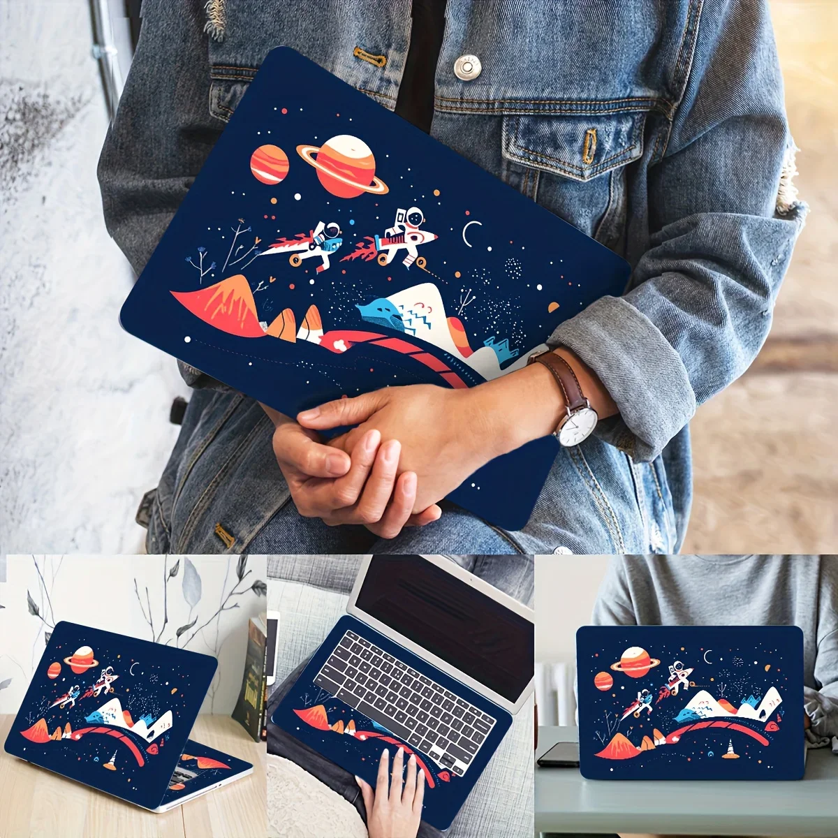 

2-Pack Pattern Laptop Art Space Decal Case, Universal Netbook Skin Sticker Non-reusable Laptop Skin Sticker