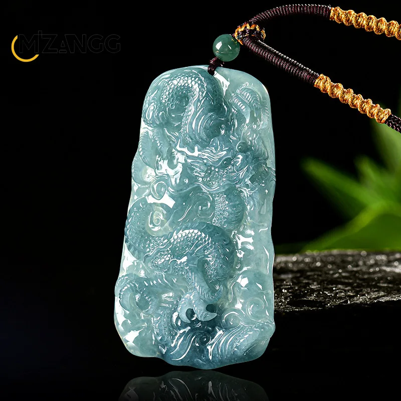 

Natural A-grade Jadeite Blue Water Dragon Pendant Exquisite & Luxurious Ice-type Jadeite Necklace Men's & Women's Festive Gift