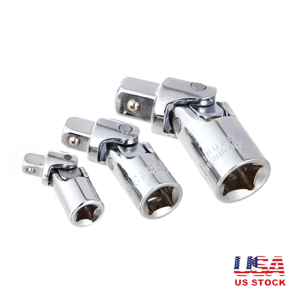 

3 Piece Universal Joint Socket Set 1/4 3/8 1/2 Inch Chrome Vanadium Steel Corrosion Resistant Durable Mechanic Tool Set