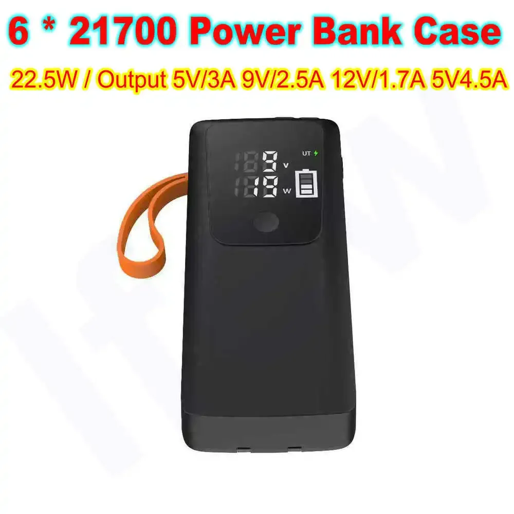Obudowa na baterie 21700 Power Bank DIY, odłączana, z możliwością wymiany baterii, pojemnik do przechowywania z kablem i diodą LED, bez baterii
