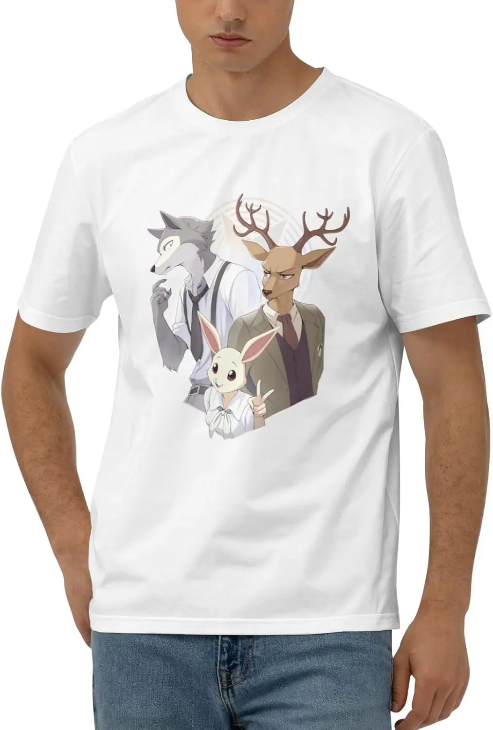 

Beastars Shirt Men'S Breathable Pattern Cool Short Sleeve T Shirt Personalized Cartoon Top Tees Black