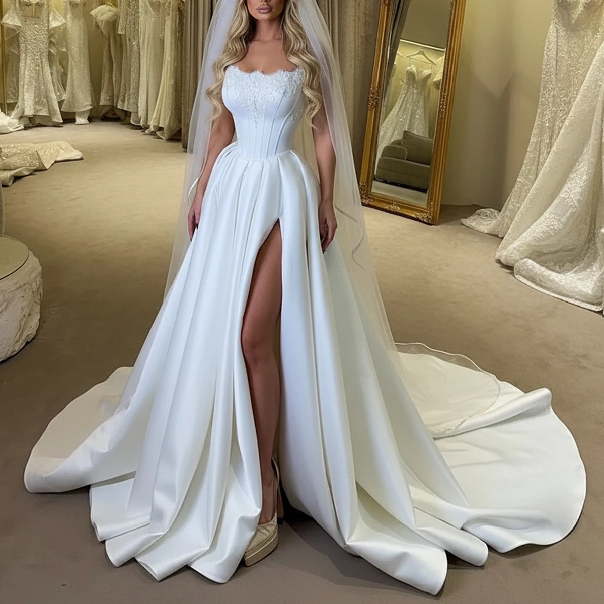 ชุดแต่งงานทรงบอลกาวน์แบบเรียบง่าย สายเดี่ยว ผ้าลูกไม้ แต่งระบายยาว ปี 2026 ประดับแอพพลิเคชั่น ผ้าซาติน สำหรับงานแต่งงาน ชุดเจ้าสาวสำหรับผู้หญิง