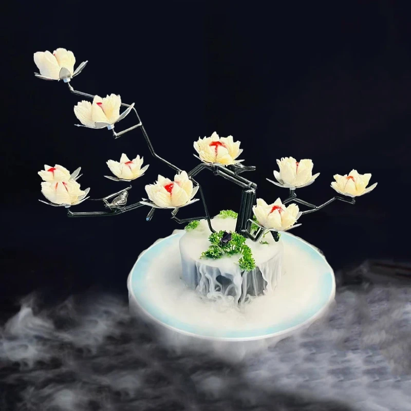Creative Dry Ice Flower Shelf for Hotel Club Bar Display Set - Attractive Combination of Lychee Shrimp Balls and Dessertware