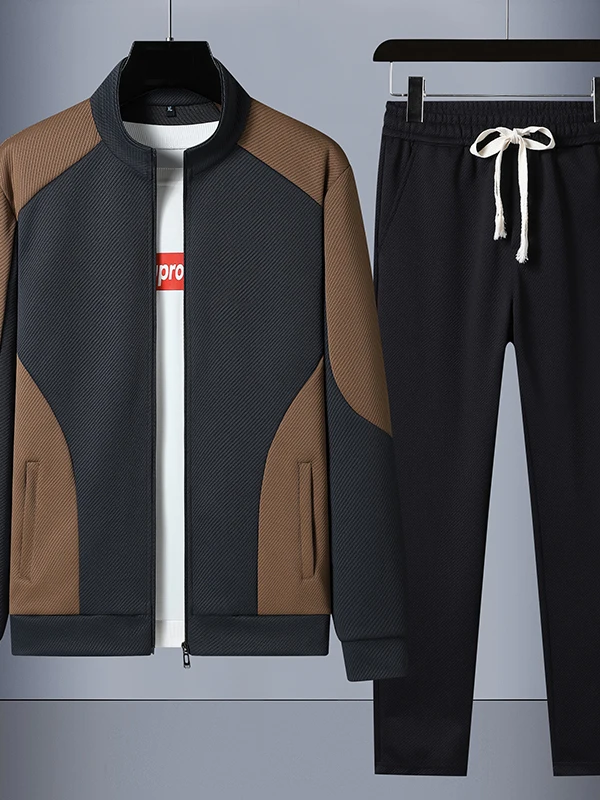 

Men's Sportswear Set Casual Stand Collar Long Sve Sweatirt Cardigan Two-Piece Suit Autumn Faion Trend Polyester Fiber