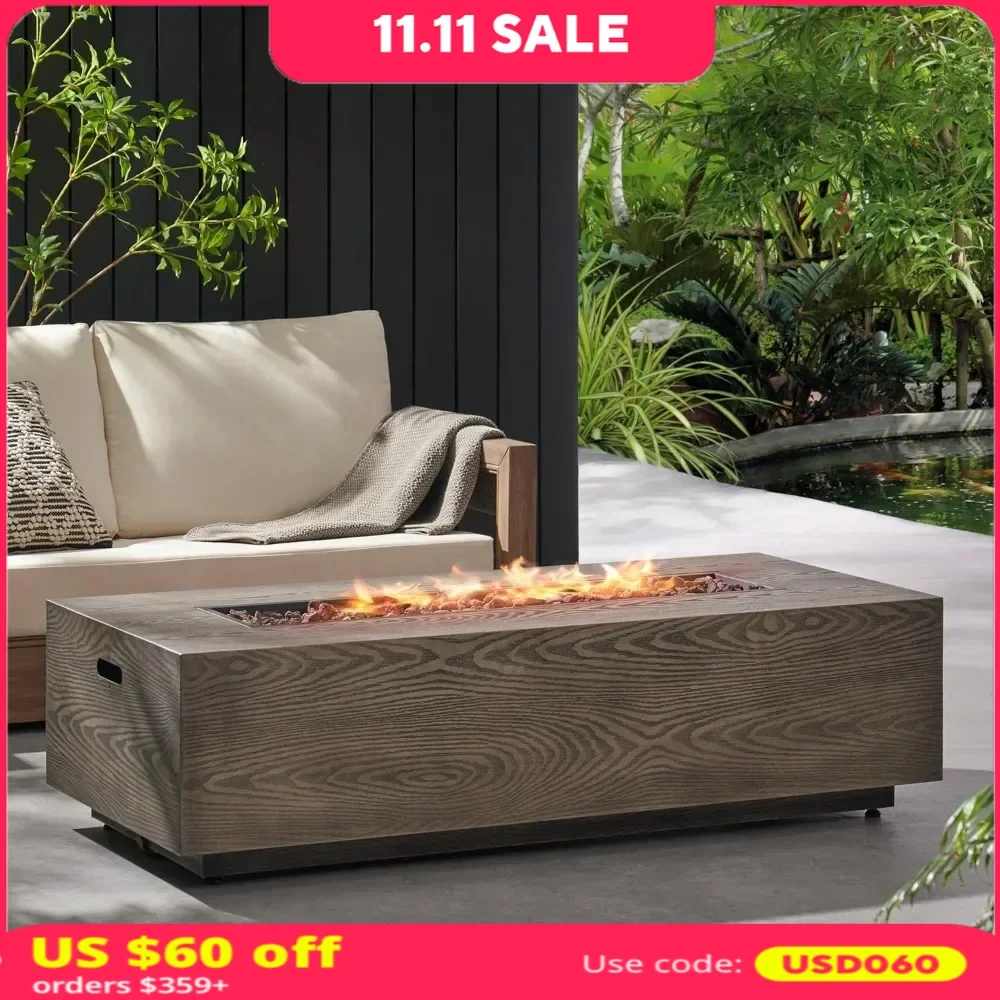 56-Inch Patio Fire Table，Propane Fire Pit- 50, 000 BTU，Auto-Ignition，Iron Pattern， Gas Fire Pits for Outside Patio