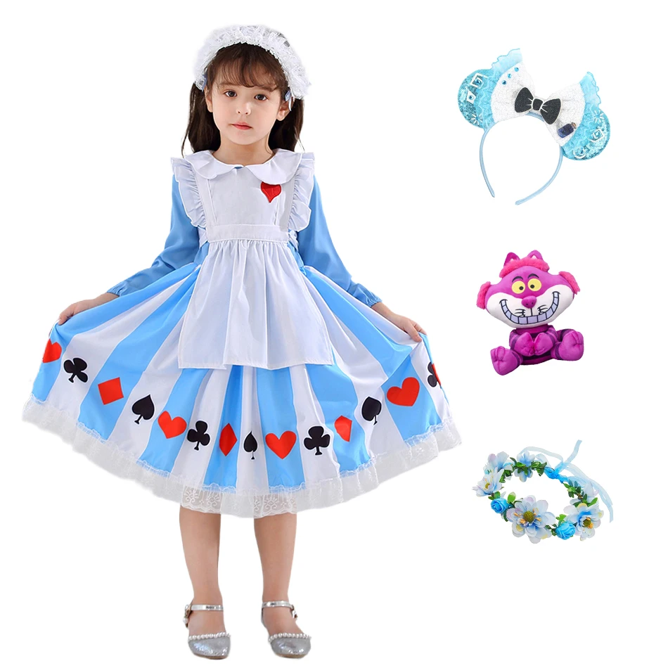 

Girl Princess Alice Lolita Dress Children Long Sleeve Two-Piece Set Maid Costume Alice in Wonderland Role Playing Clothes