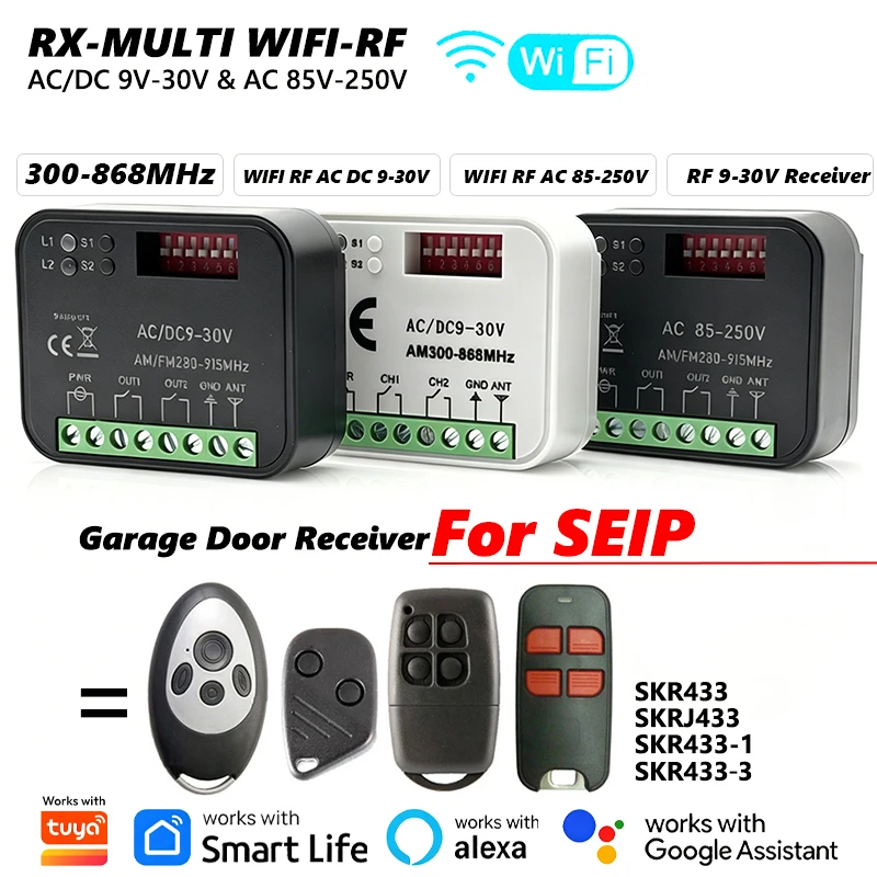 

300-868MHz Universal RX MULTI Work With Tuya 2CH Garage Door Receiver For SEIP SKR433 SKRJ433 SKR433-1 SKR433-3 Remote Control