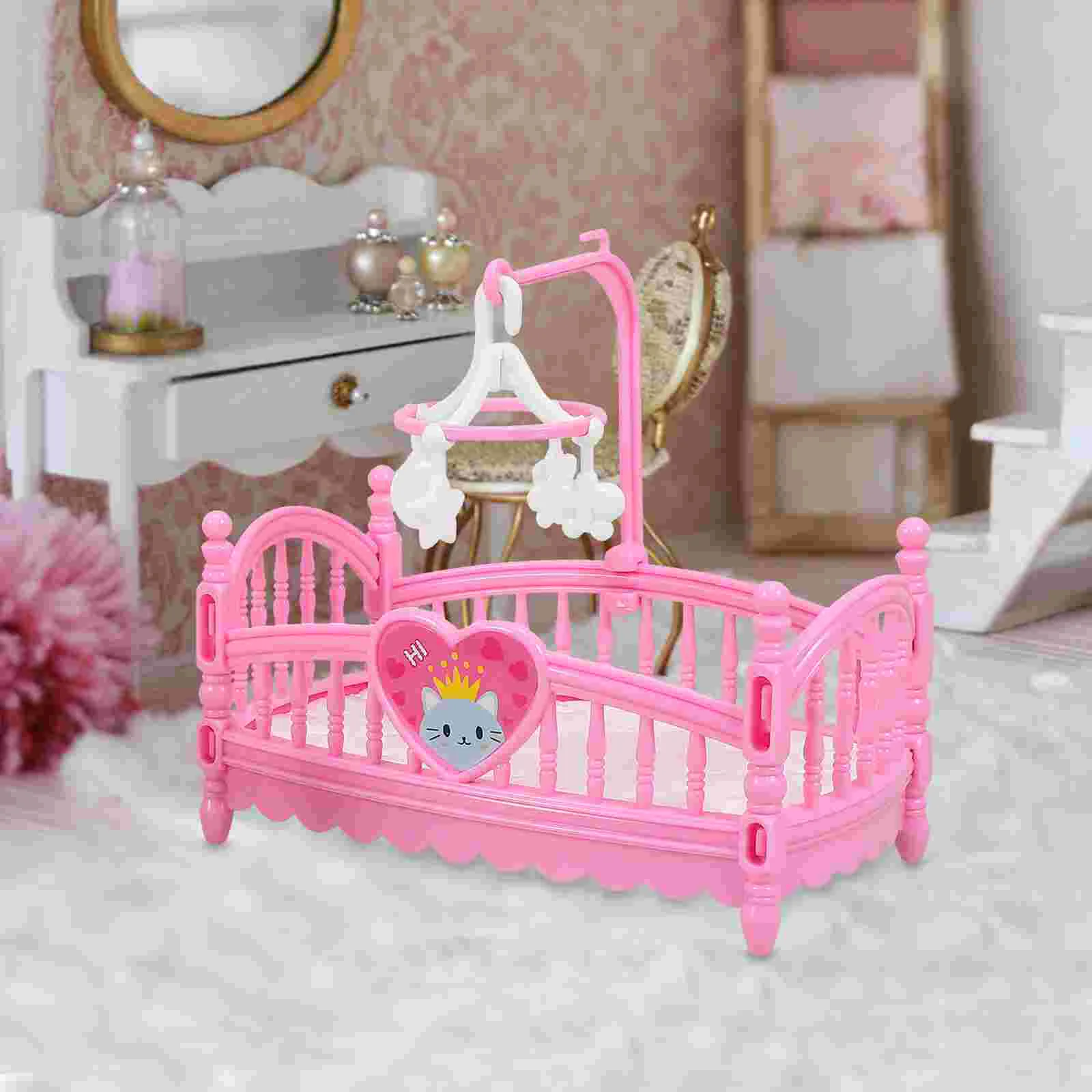 2 pçs casa móveis berço do bebê mini modelo prop brinquedo cama ornamento em miniatura