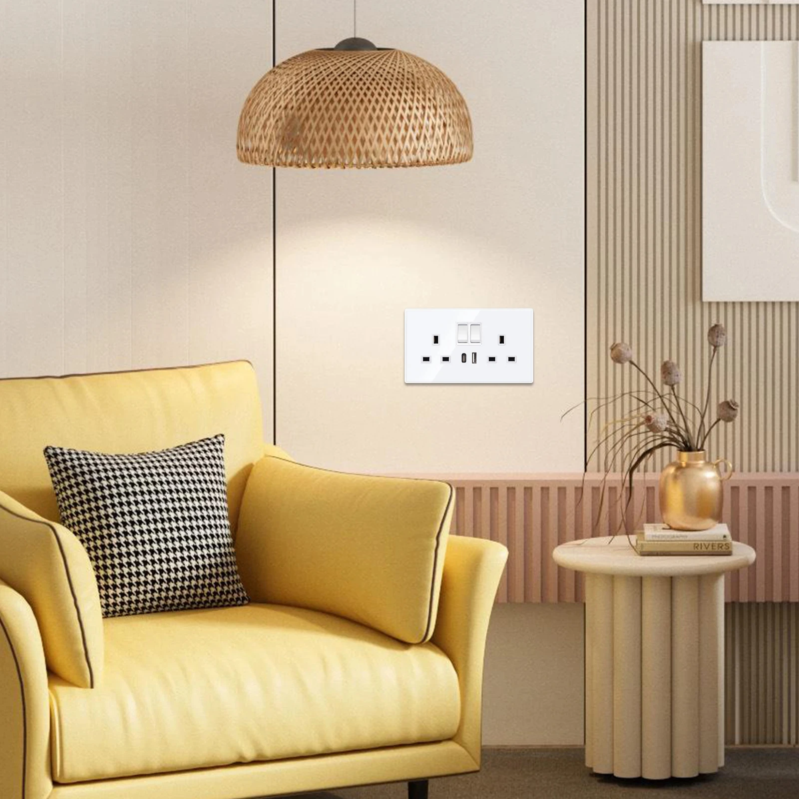 5 قطعة جودة عالية 146 نوع مزدوج 13A مقبس الحائط مع 2 منافذ التيار المتناوب ومنافذ USB المملكة المتحدة القياسية أكريليك الزجاج المقابس والمقابس #6