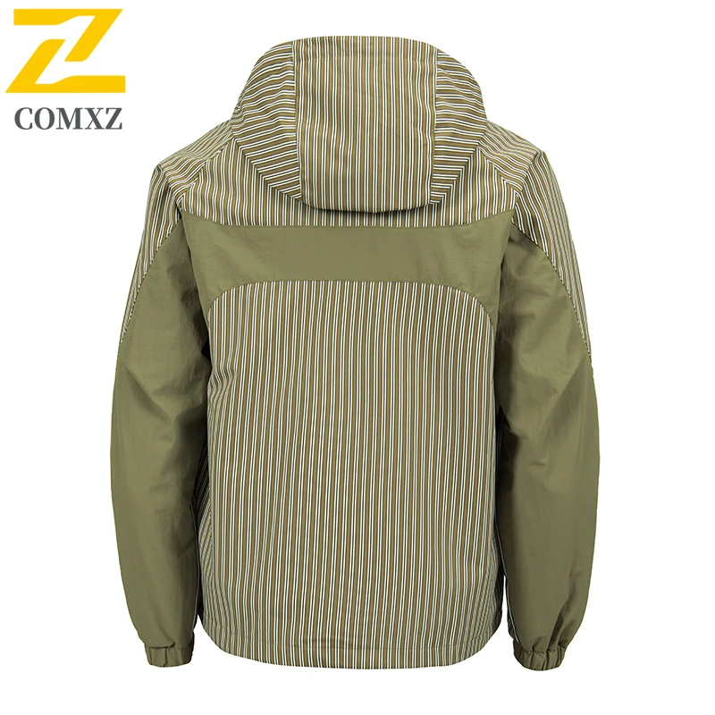 2025 High-end Brand Jacket Mens Autumn Club Waterproof Striped Hooded Work Windbreaker Outdoor Travel Sports Windproof Outerwear