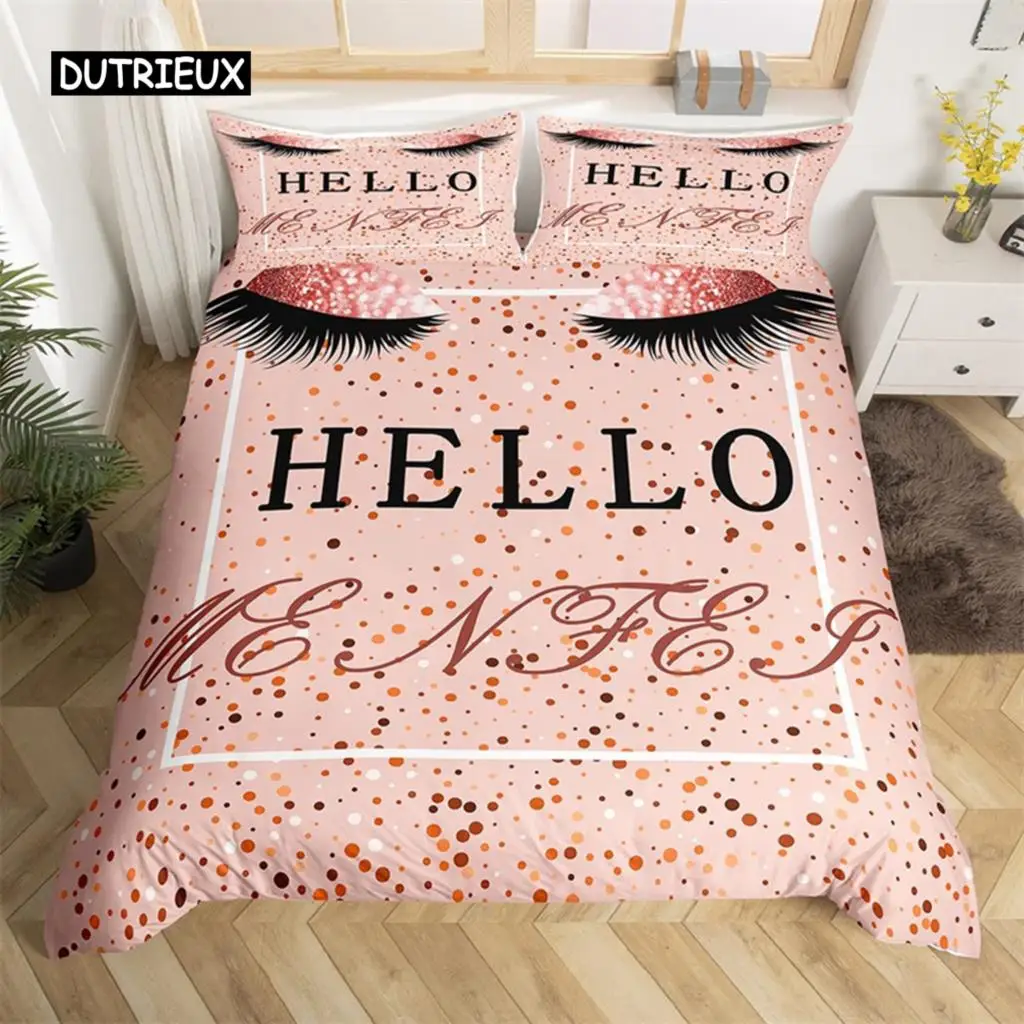 

Smile Eyelash Duvet Cover King Size Microfiber Glitter Makeup Eye Lash Comforter Cover 2/3pcs Fragments Dreamy Queen Bedding Set