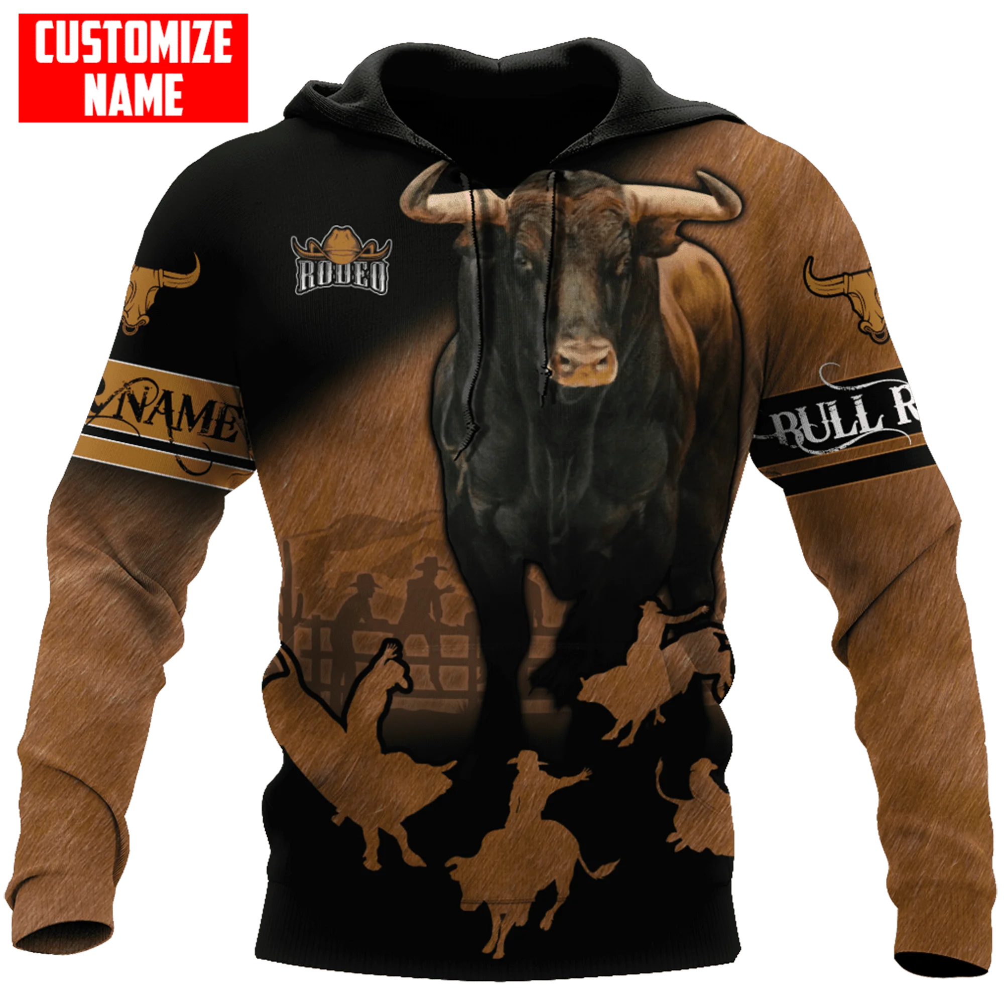 

Personalized Name Bull Riding 3D All Over Printed Men Hoodie Unisex Hooded sweatshirt Streetwear Casual zipper hoodies DK453