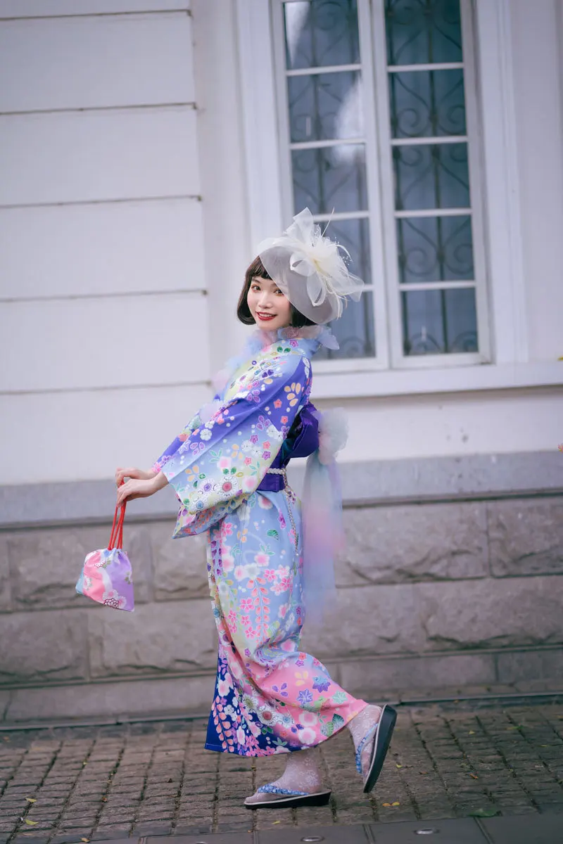 Women Traditional Kimono Modified Kimono Full Set 140CM Purple Color 9pcs/Set Portrait Photography Travel