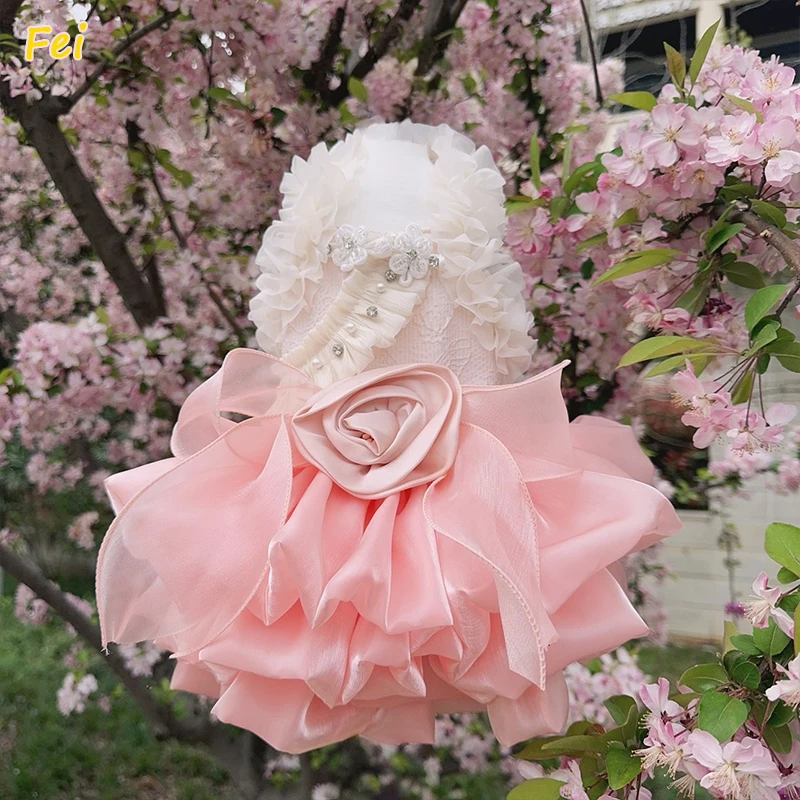 

Summer Pink Apricot Pet Dog Clothes Fashion Soft Hollow Lace Bow Party Dresses For Small Medium Dog Poodle Teddy Puppy Clothing